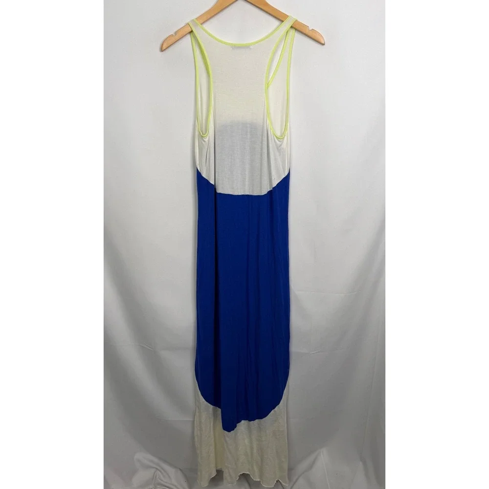 Townsen Womens Colorblock Maxi Dress Blue White Neon Yellow Racerback Large - Picture 7 of 9